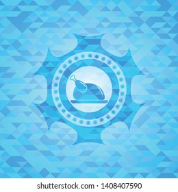 chicken dish icon inside light blue mosaic emblem