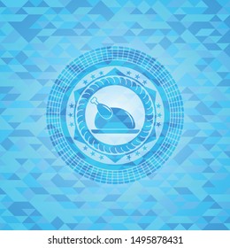 chicken dish icon inside light blue mosaic emblem