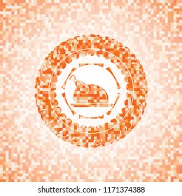 chicken dish icon inside orange tile background illustration. Square geometric mosaic seamless pattern with emblem inside.