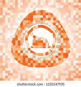 chicken dish icon inside orange mosaic emblem