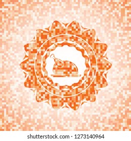 chicken dish icon inside orange mosaic emblem with background