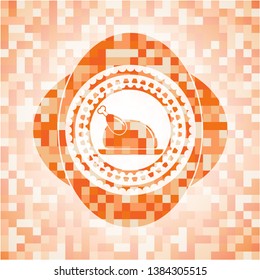 chicken dish icon inside orange mosaic emblem
