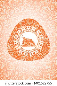 chicken dish icon inside orange mosaic emblem