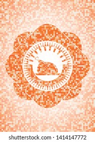 chicken dish icon inside orange mosaic emblem with background