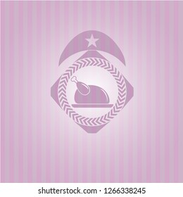 chicken dish icon inside pink emblem. Retro
