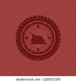 chicken dish icon inside realistic red emblem