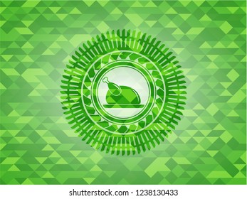 chicken dish icon inside realistic green mosaic emblem