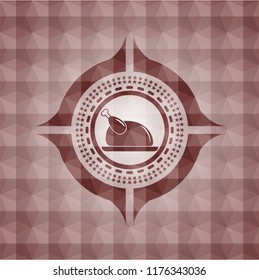 chicken dish icon inside red seamless polygonal badge.
