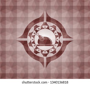 chicken dish icon inside red seamless badge with geometric background.