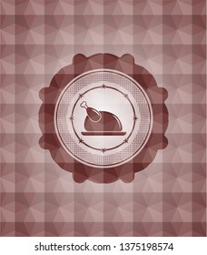 chicken dish icon inside red seamless geometric badge.
