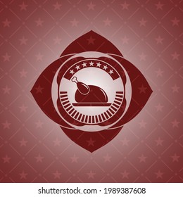 chicken dish icon inside red emblem. 