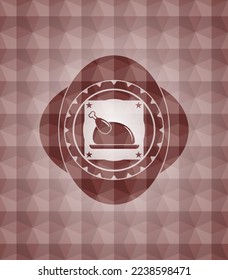 icono del plato de pollo dentro del emblema del patrón geométrico rojo. Sin inconveniente. 