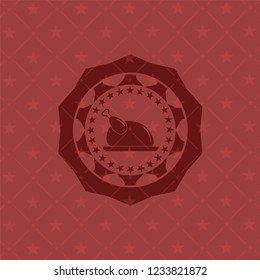 chicken dish icon inside retro style red emblem