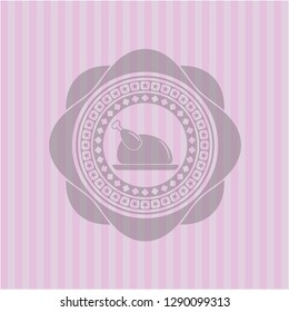 chicken dish icon inside retro pink emblem