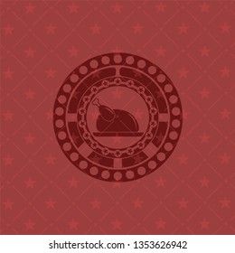chicken dish icon inside retro red emblem