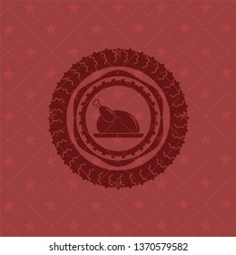chicken dish icon inside retro red emblem