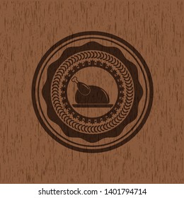 chicken dish icon inside retro wooden emblem