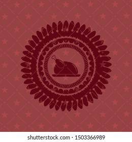 chicken dish icon inside retro style red emblem