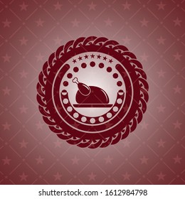chicken dish icon inside retro style red emblem