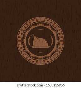 chicken dish icon inside retro wood emblem