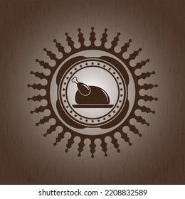 chicken dish icon inside retro wooden emblem. 
