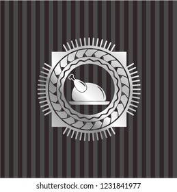 chicken dish icon inside silver badge