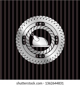 chicken dish icon inside silver shiny badge
