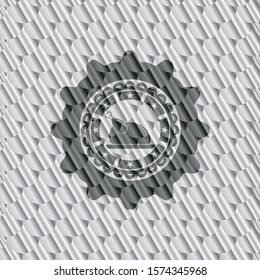 chicken dish icon inside silver color badge or emblem. Scales pattern. Vector Illustration. Detailed.