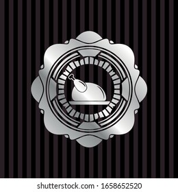 chicken dish icon inside silver emblem