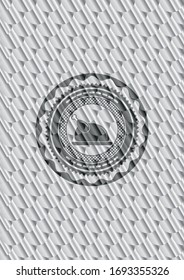 chicken dish icon inside silver color badge. Scales pattern. Vector Illustration. Detailed.