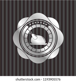 chicken dish icon inside silvery badge or emblem