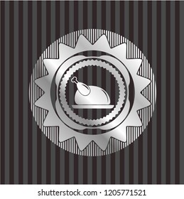 chicken dish icon inside silvery shiny badge