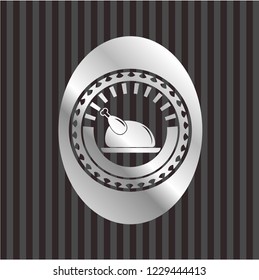 chicken dish icon inside silvery shiny badge
