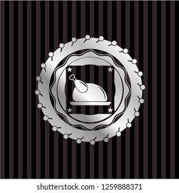 chicken dish icon inside silvery badge
