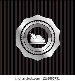 chicken dish icon inside silvery shiny badge