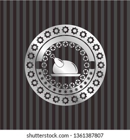 chicken dish icon inside silvery shiny badge