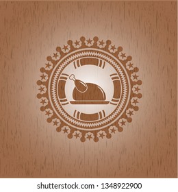 chicken dish icon inside vintage wooden emblem