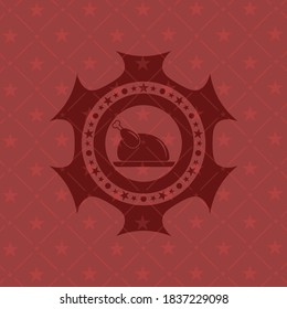 chicken dish icon inside vintage red emblem. 