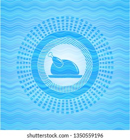 chicken dish icon inside water wave concept emblem background.