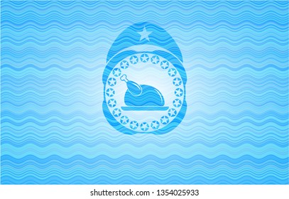 chicken dish icon inside water concept emblem background.