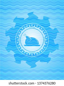 chicken dish icon inside water representation style badge.
