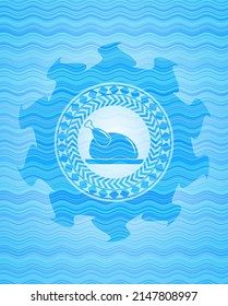 chicken dish icon inside water badge background. 