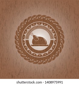 chicken dish icon inside wood emblem. Retro