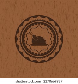 icono del plato de pollo dentro de carteles de madera. 