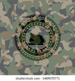 chicken dish icon on camouflage pattern