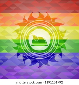 chicken dish icon on mosaic background with the colors of the LGBT flag