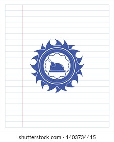 chicken dish icon pen emblem. Blue ink. Vector Illustration. Detailed.