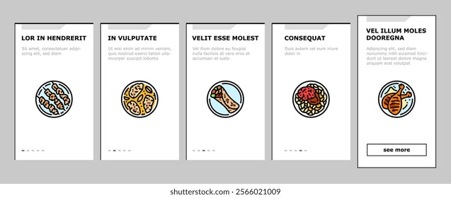 chicken dishes roast grilled onboarding mobile vector fried baked, barbecue teriyaki, curry, casserole parmesan, piccata marsala, tandoori chicken dishes roast grilled illustrations