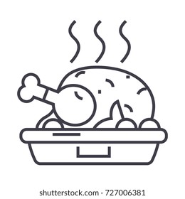 chicken dish,grilled roast vector line icon, sign, illustration on background, editable strokes