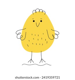 Chicken, domestic bird. Hand drawn linear icon. Easter design. Cartoon funny chick. Animal, Doodle style.  Vector illustration, isolated objects.